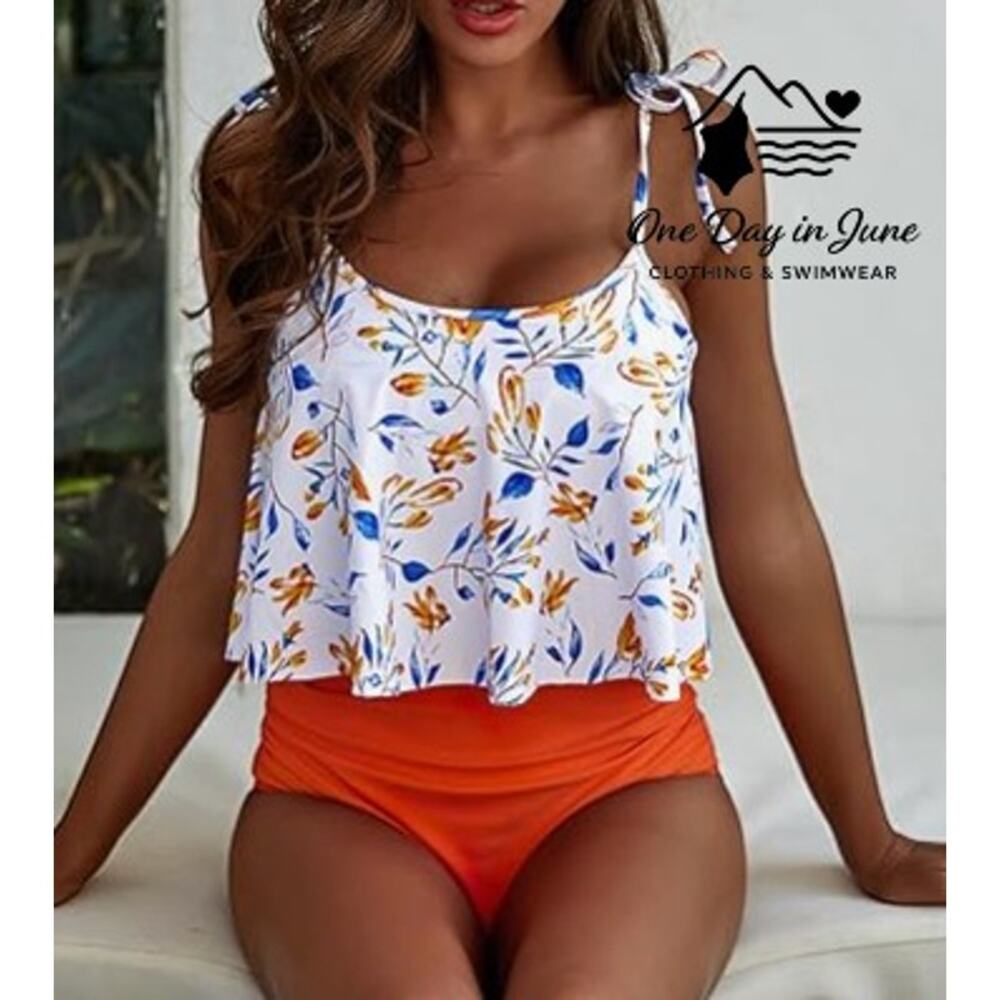 Charmleaks High Waist Flounce Floral Bikini Swimsuit Size L